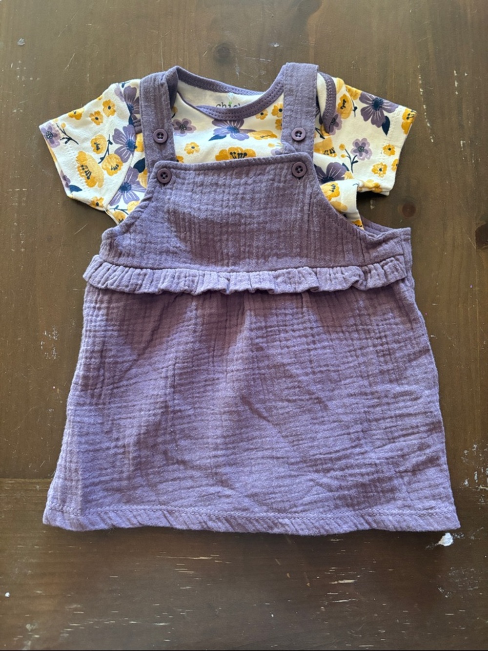 chick pea Lavender Pinafore Dress with Yellow Floral Tee Set